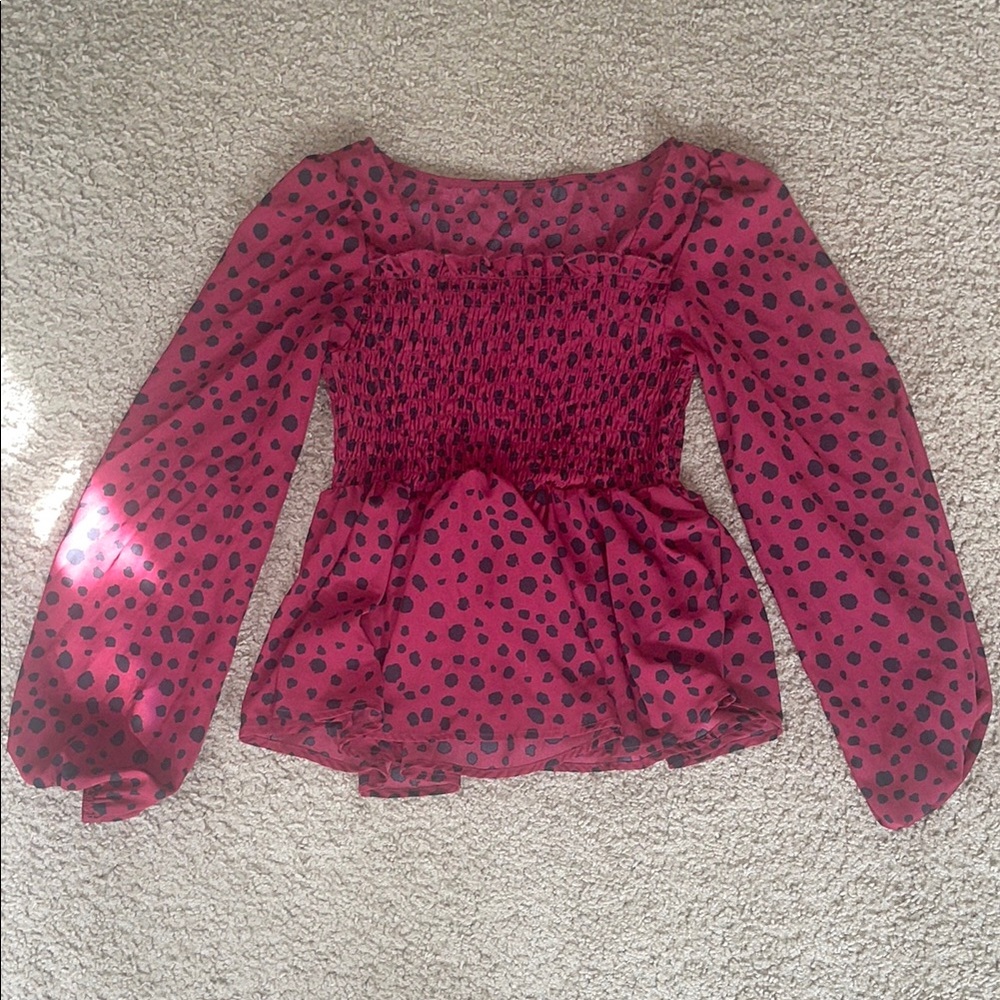 SHEIN Red and Black Polka Dot Blouse